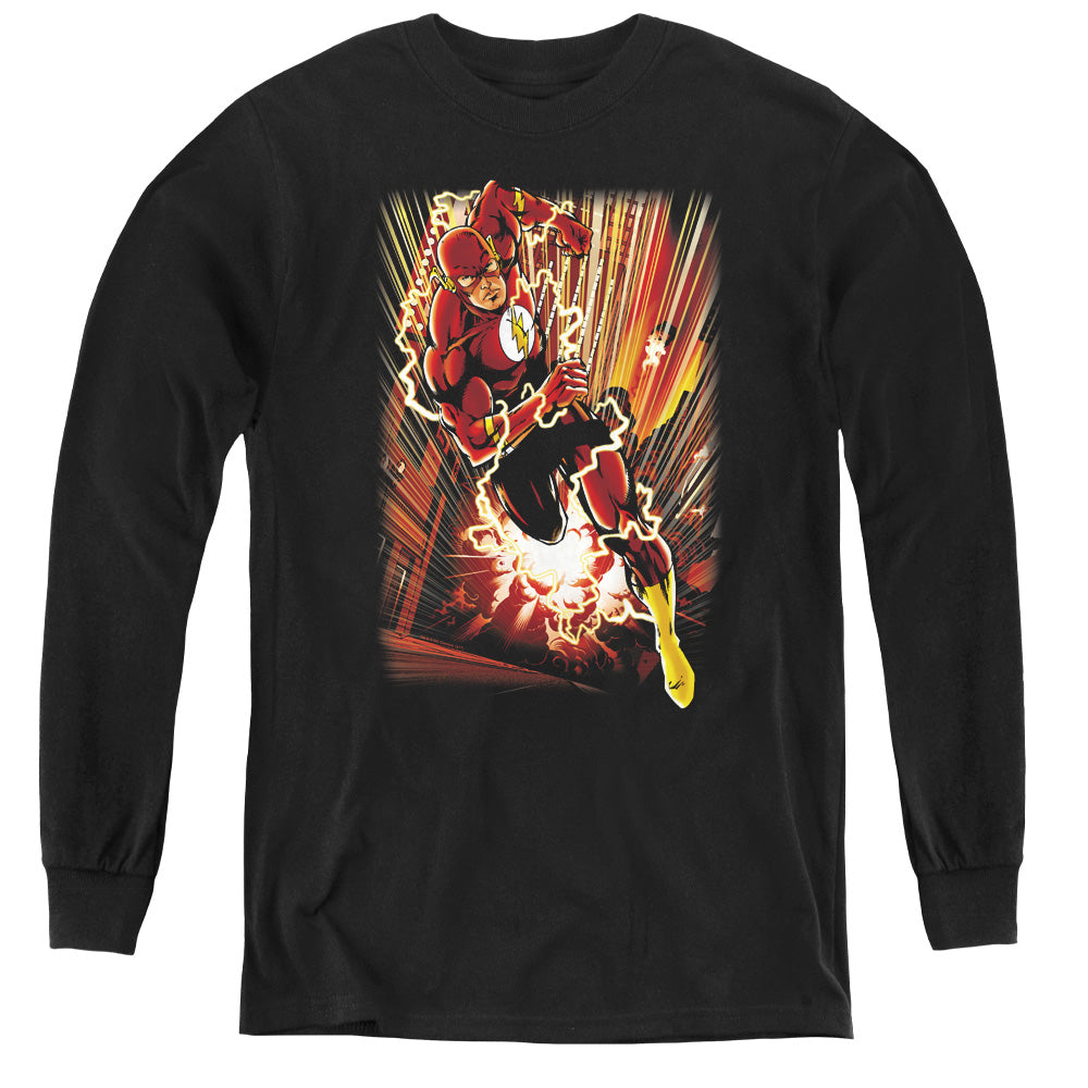 Justice League Street Speed Long Sleeve Kids Youth T Shirt Black Officially Licensed