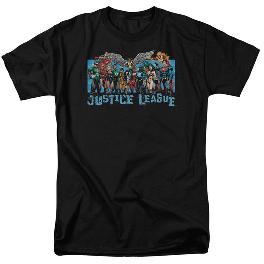 Justice League League Lineup Mens T Shirt Black Officially Licensed