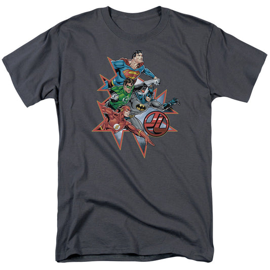 Justice League Starburst Mens T Shirt Charcoal Officially Licensed