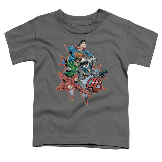 Justice League Starburst Toddler Kids Youth T Shirt Charcoal Officially Licensed