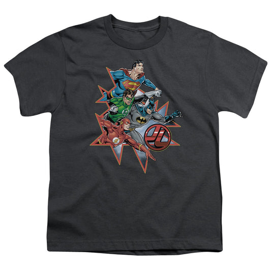 Justice League Starburst Kids Youth T Shirt Charcoal Officially Licensed