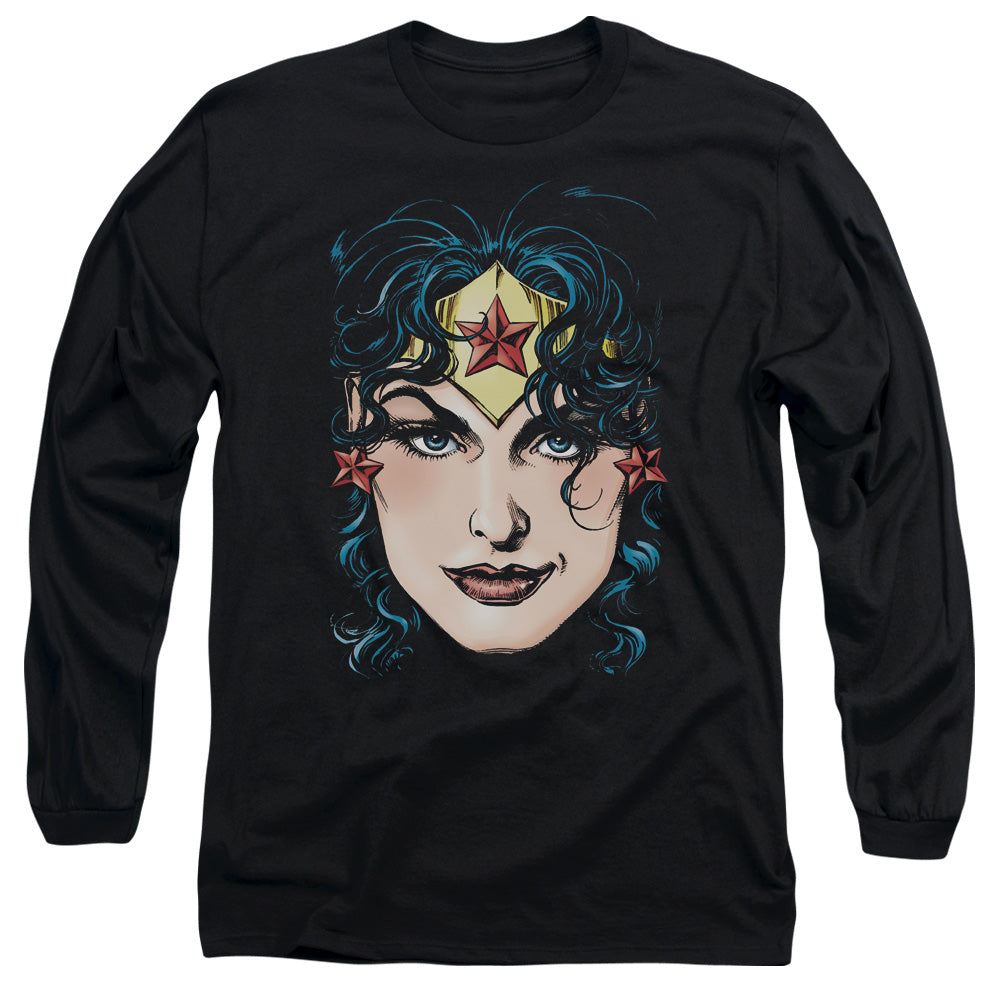 DCO Justice League Wonder Woman Head Mens Long Sleeve Shirt Black Officially Licensed
