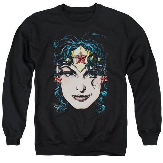 Dco Justice League Of America Wonder Woman Head Mens Crewneck Sweatshirt Black Officially Licensed