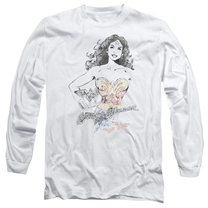 Dco Justice League Of America Wonder Squiggles Mens Long Sleeve Shirt White Officially Licensed