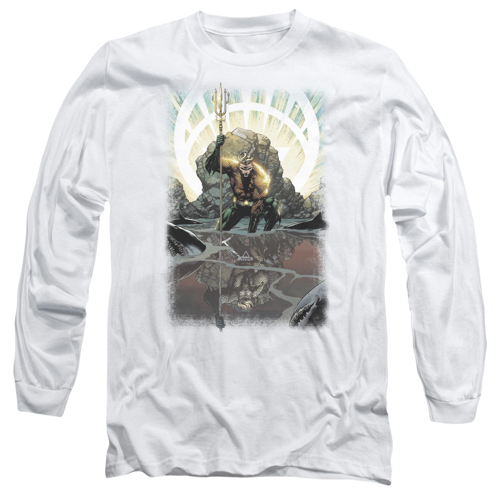 Justice League Brightest Day Aquaman Mens Long Sleeve Shirt White Officially Licensed