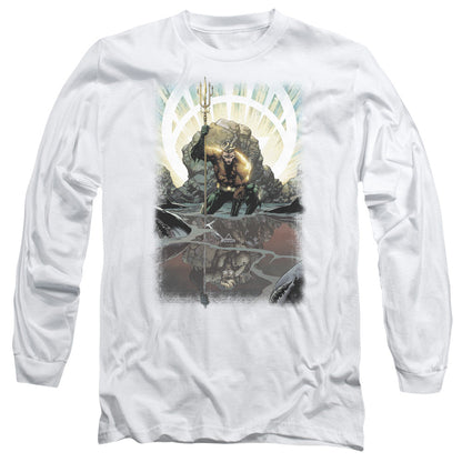 Jla Brightest Day Aquaman Mens Long Sleeve Shirt White Officially Licensed