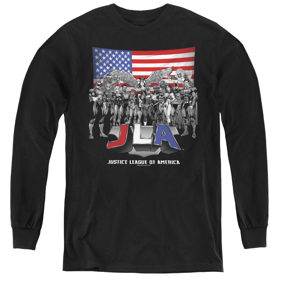 Justice League All American League Long Sleeve Kids Youth T Shirt Black Officially Licensed