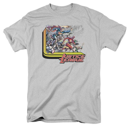 Justice League Ready to Fight Mens T Shirt Silver Officially Licensed