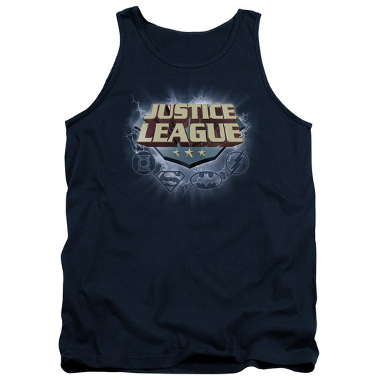 Justice League Storm Logo Mens Tank Top Shirt Navy Officially Licensed