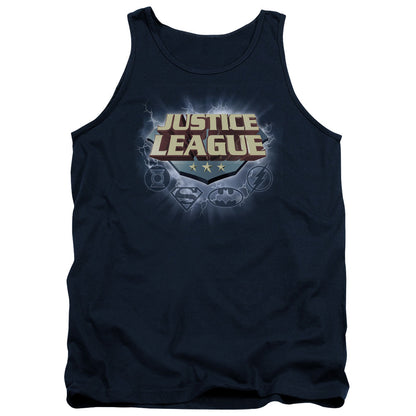 Justice League Storm Logo Mens Tank Top Shirt Navy Officially Licensed