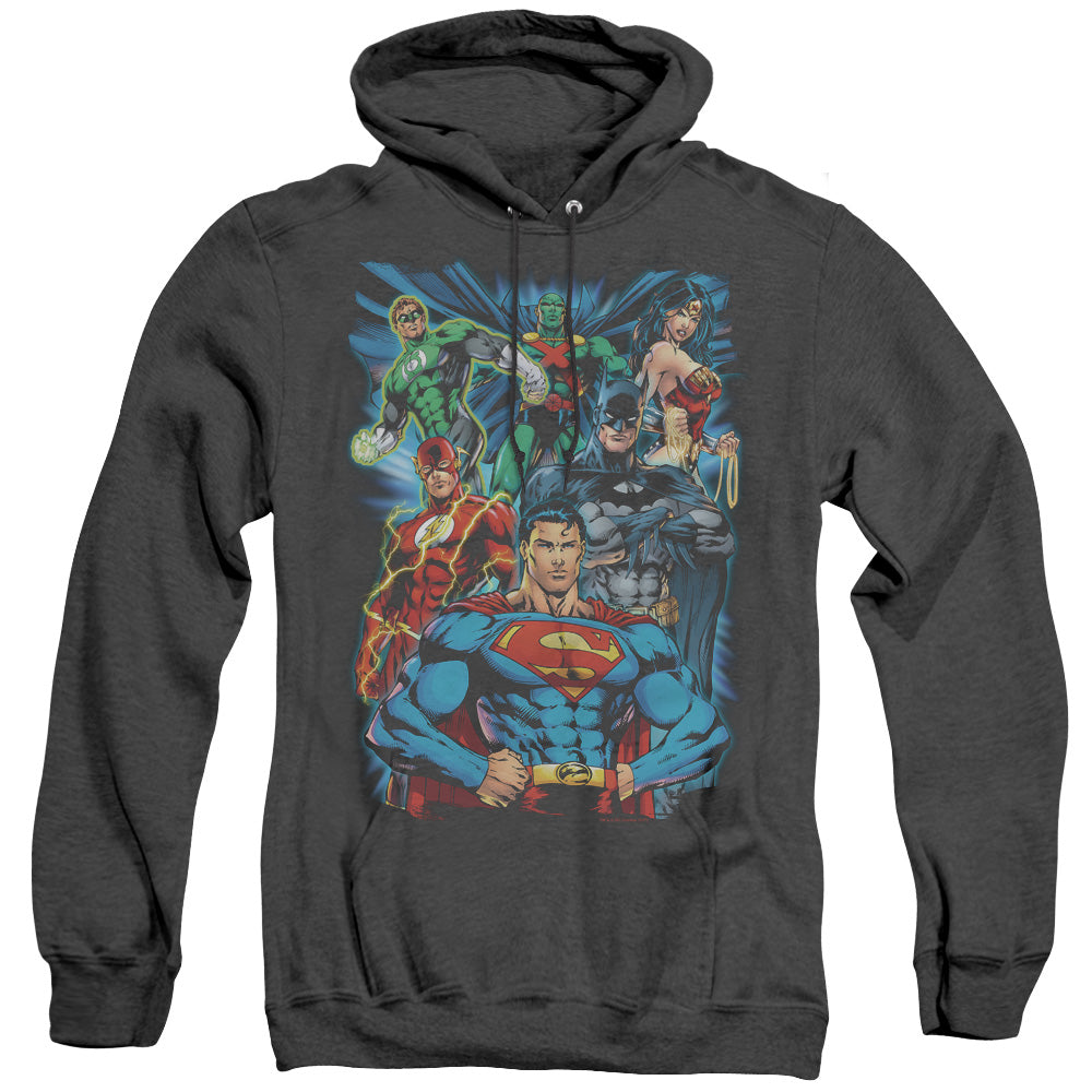 Justice League Justice is Served Heather Mens Hoodie Black Officially Licensed
