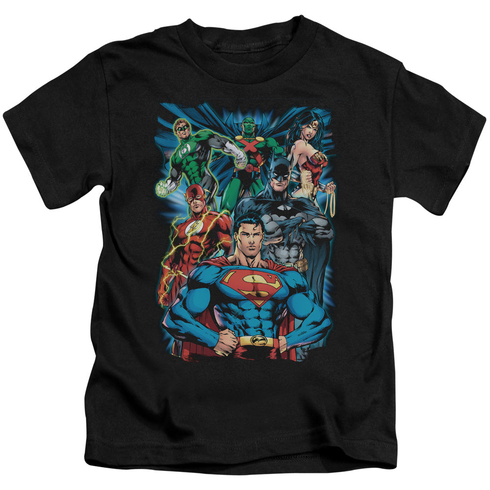 Justice League Justice is Served Juvenile Kids Youth T Shirt Black Officially Licensed