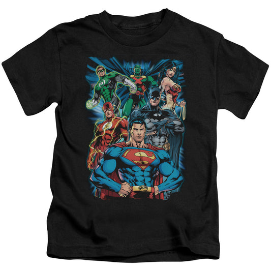 Justice League Justice is Served Juvenile Kids Youth T Shirt Black Officially Licensed