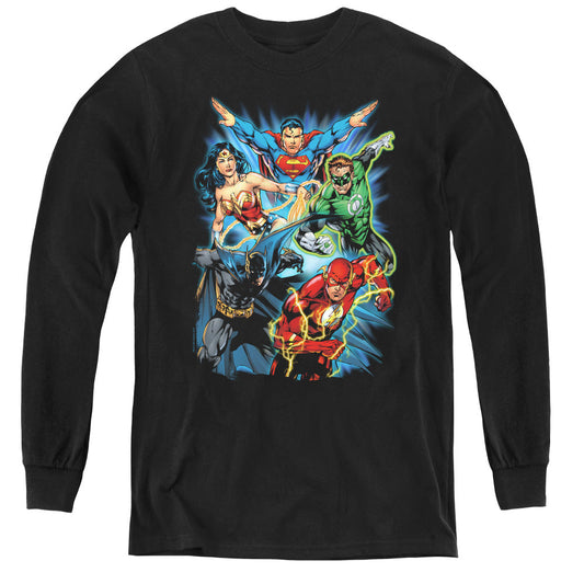 Justice League Jl Assemble Long Sleeve Kids Youth T Shirt Black Officially Licensed
