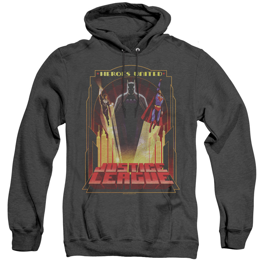 Justice League Heroes United Heather Mens Hoodie Black Officially Licensed