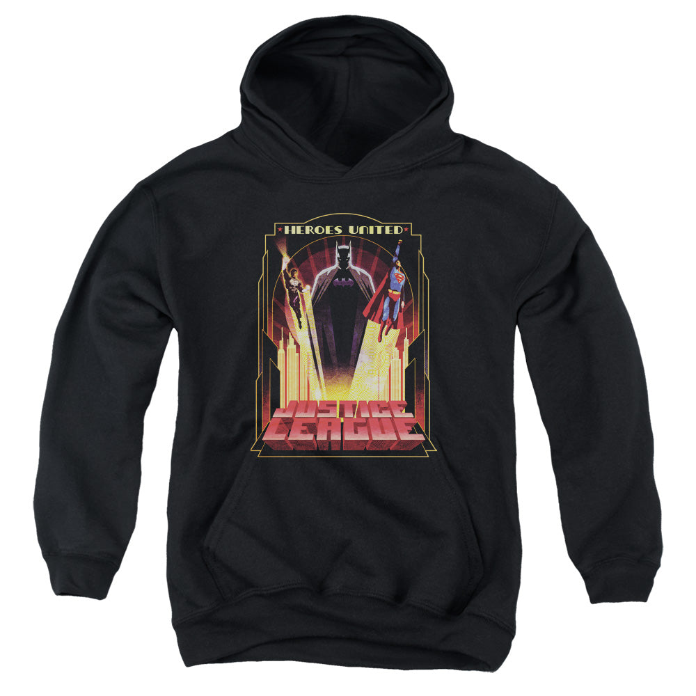 Justice League Heroes United Kids Youth Hoodie Black Officially Licensed