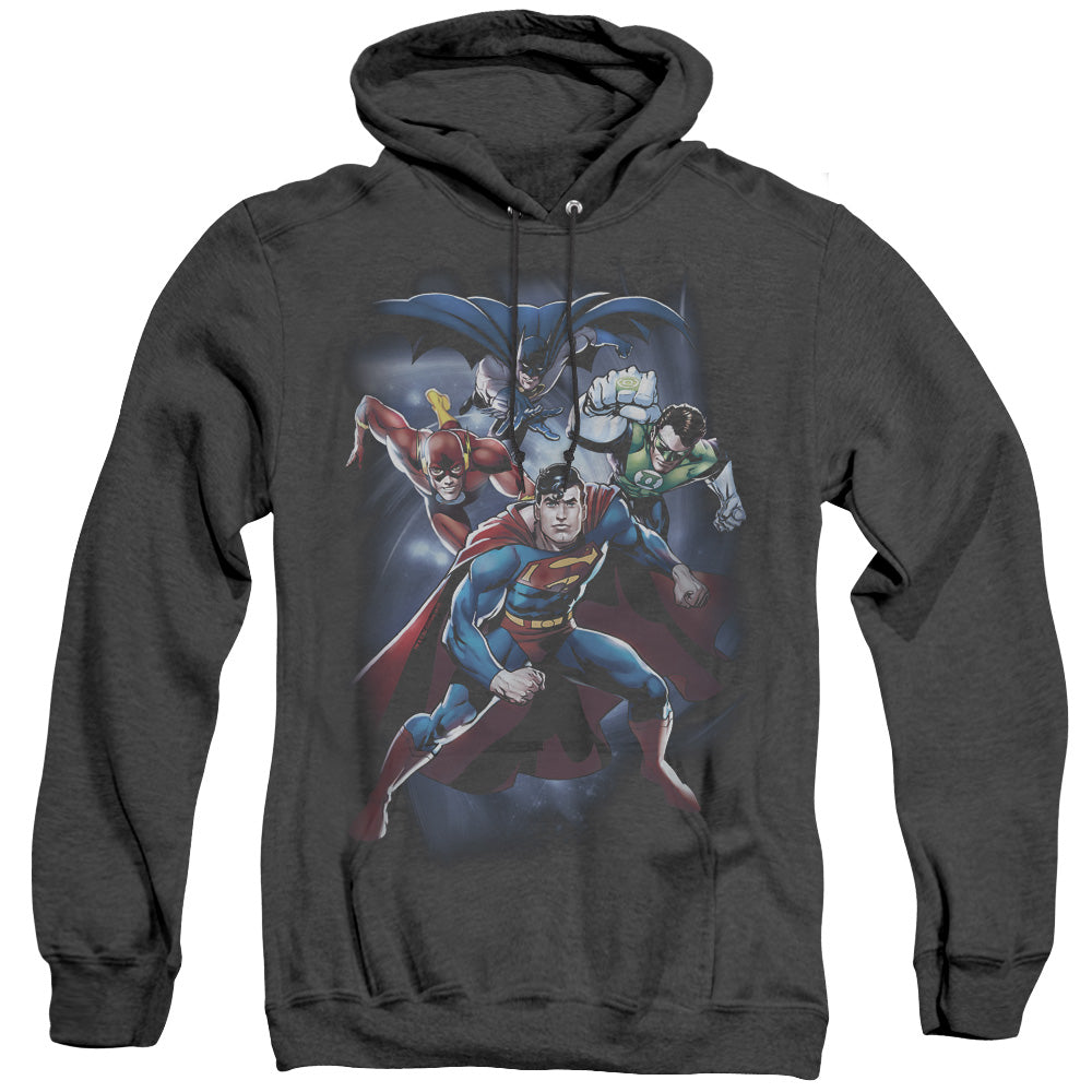 Justice League Coic Crew Heather Mens Hoodie Black Officially Licensed