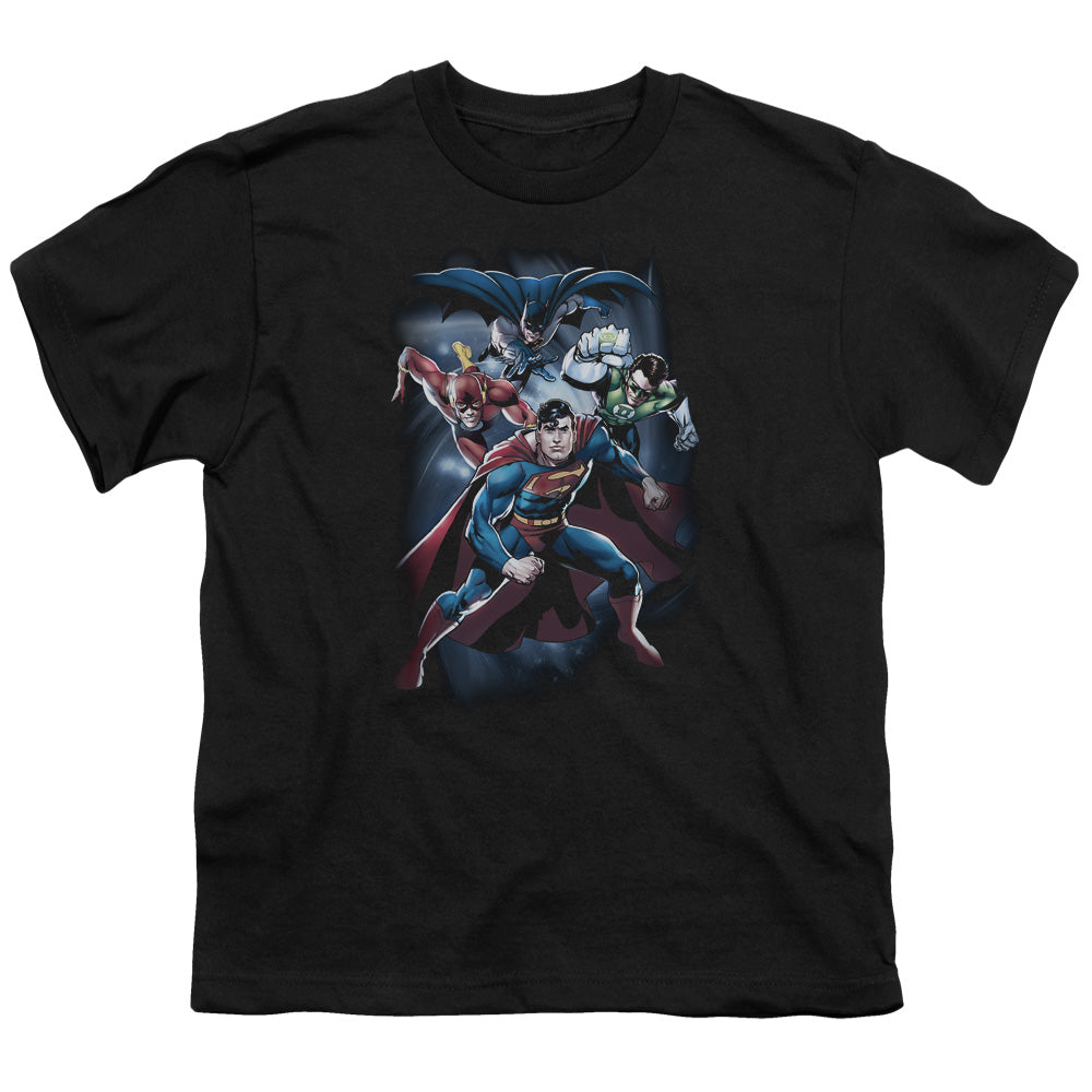 Justice League Coic Crew Kids Youth T Shirt Black Officially Licensed