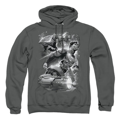 Justice League Of America Atmospheric Mens Hoodie Charcoal Officially Licensed