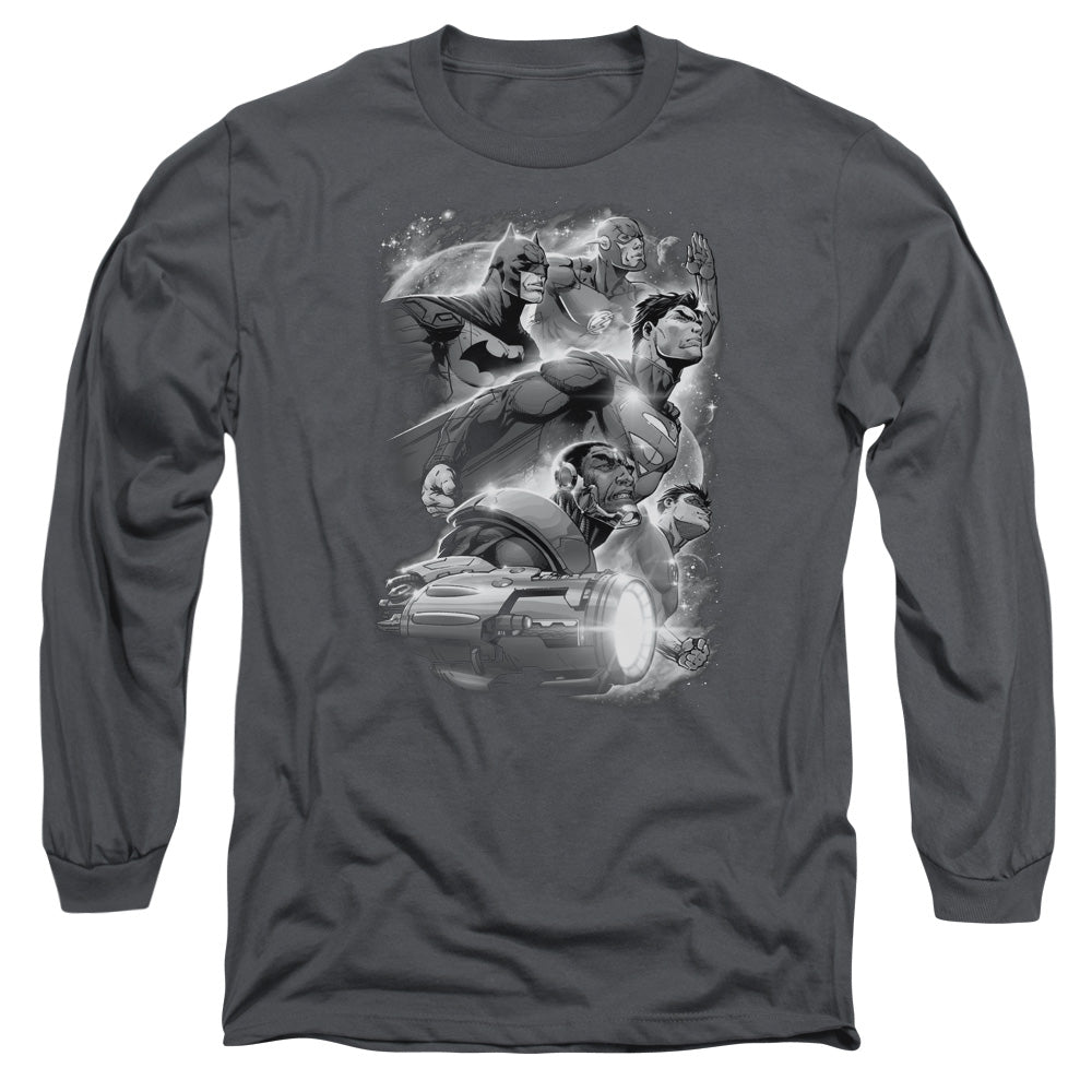 Justice League Atmospheric Mens Long Sleeve Shirt Charcoal Officially Licensed