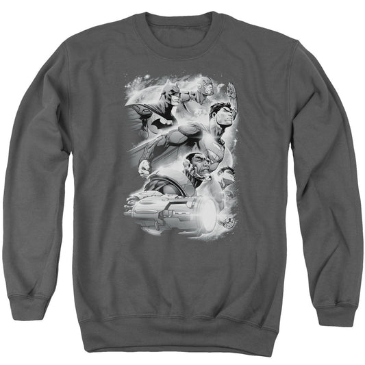 Justice League Of America Atmospheric Mens Crewneck Sweatshirt Charcoal Officially Licensed