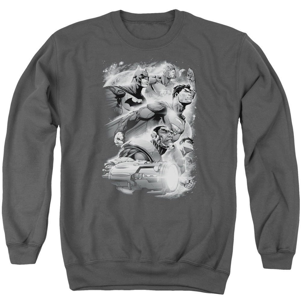 Justice League Atmospheric Mens Crewneck Sweatshirt Charcoal Officially Licensed