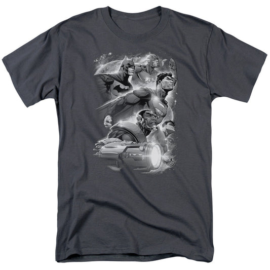 Justice League Atmospheric Mens T Shirt Charcoal Officially Licensed
