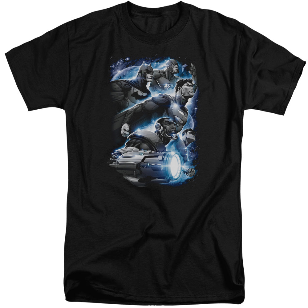 Justice League Atmospheric Mens Tall T Shirt Black Officially Licensed