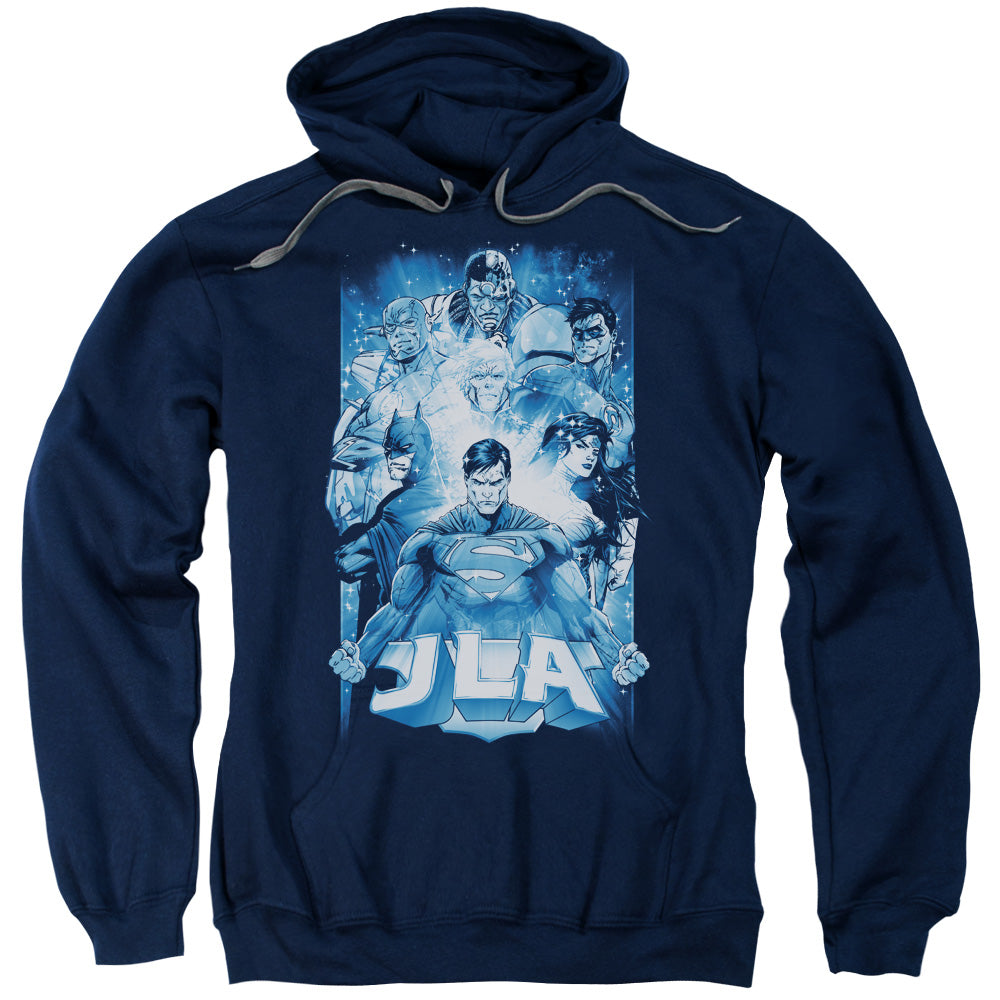 Justice League Burst Mens Hoodie Navy Blue Blue Officially Licensed