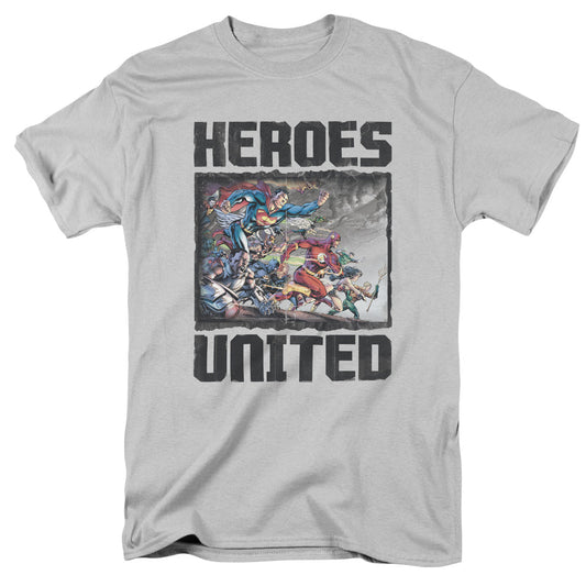 Justice League the Charge Mens T Shirt Silver Officially Licensed