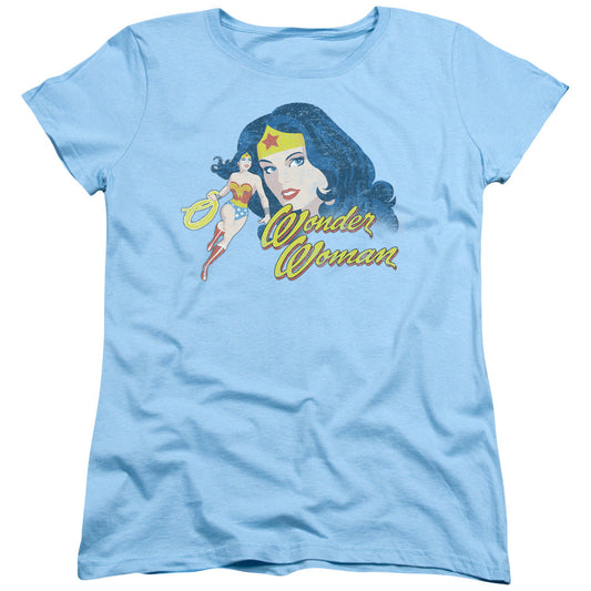 Justice League Portrait Womens T Shirt Light Blue Officially Licensed