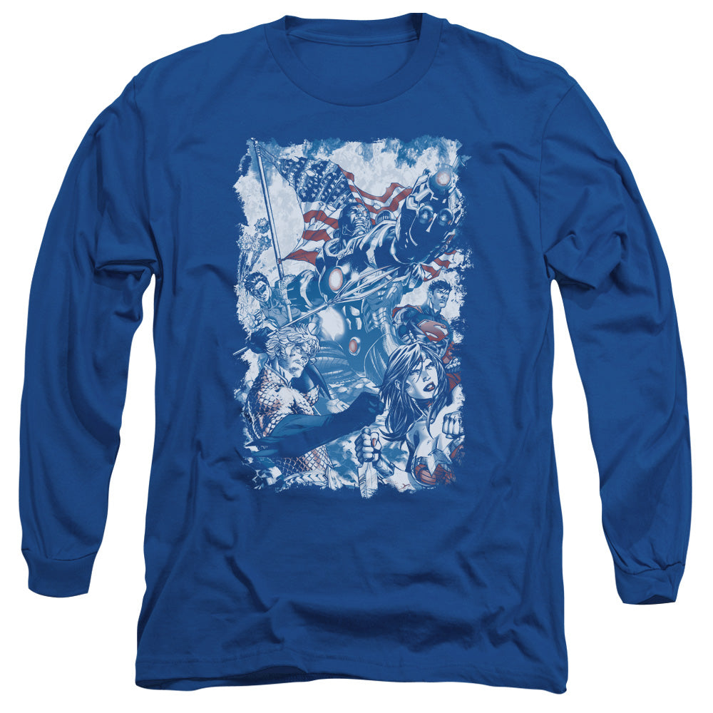 Justice League American Justice Mens Long Sleeve Shirt Royal Blue Officially Licensed