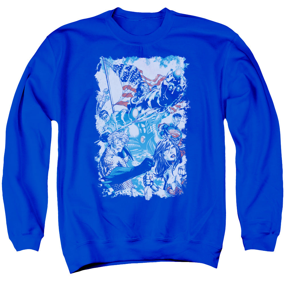 Justice League Of America American Justice Mens Crewneck Sweatshirt Royal Blue Officially Licensed