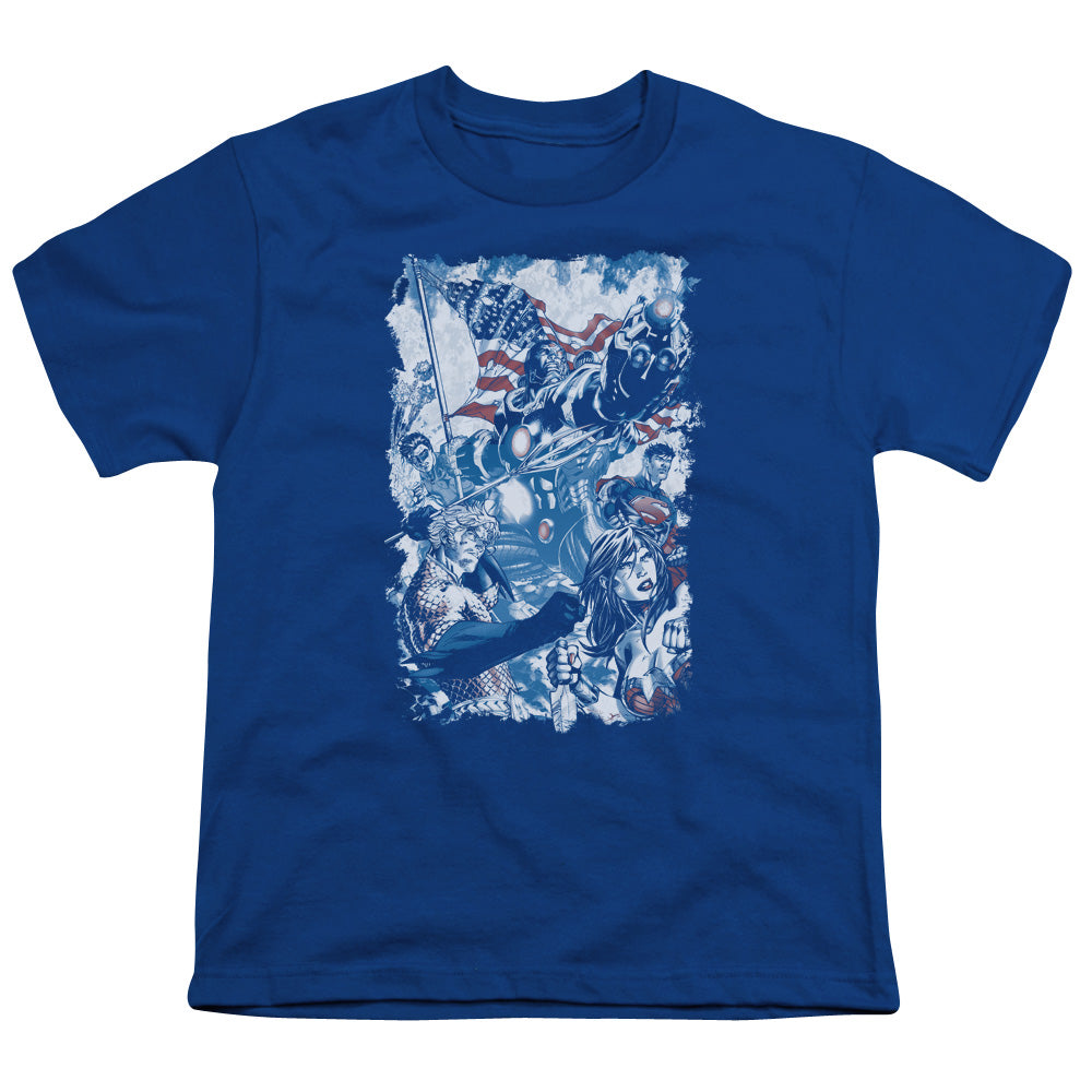 Justice League American Justice Kids Youth T Shirt Royal Blue Officially Licensed