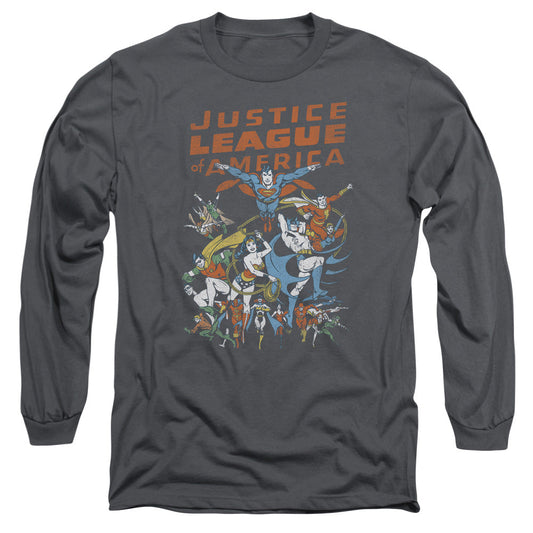 Jla Big Group Mens Long Sleeve Shirt Charcoal Officially Licensed