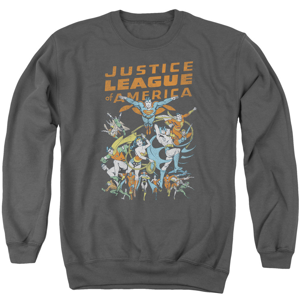 Justice League Of America Big Group Mens Crewneck Sweatshirt Charcoal Officially Licensed