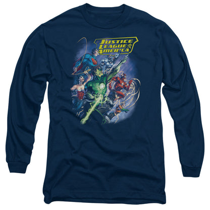 Jla Onward Mens Long Sleeve Shirt Navy Officially Licensed