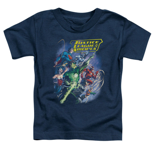Justice League Onward Toddler Kids Youth T Shirt Navy Blue Blue Officially Licensed