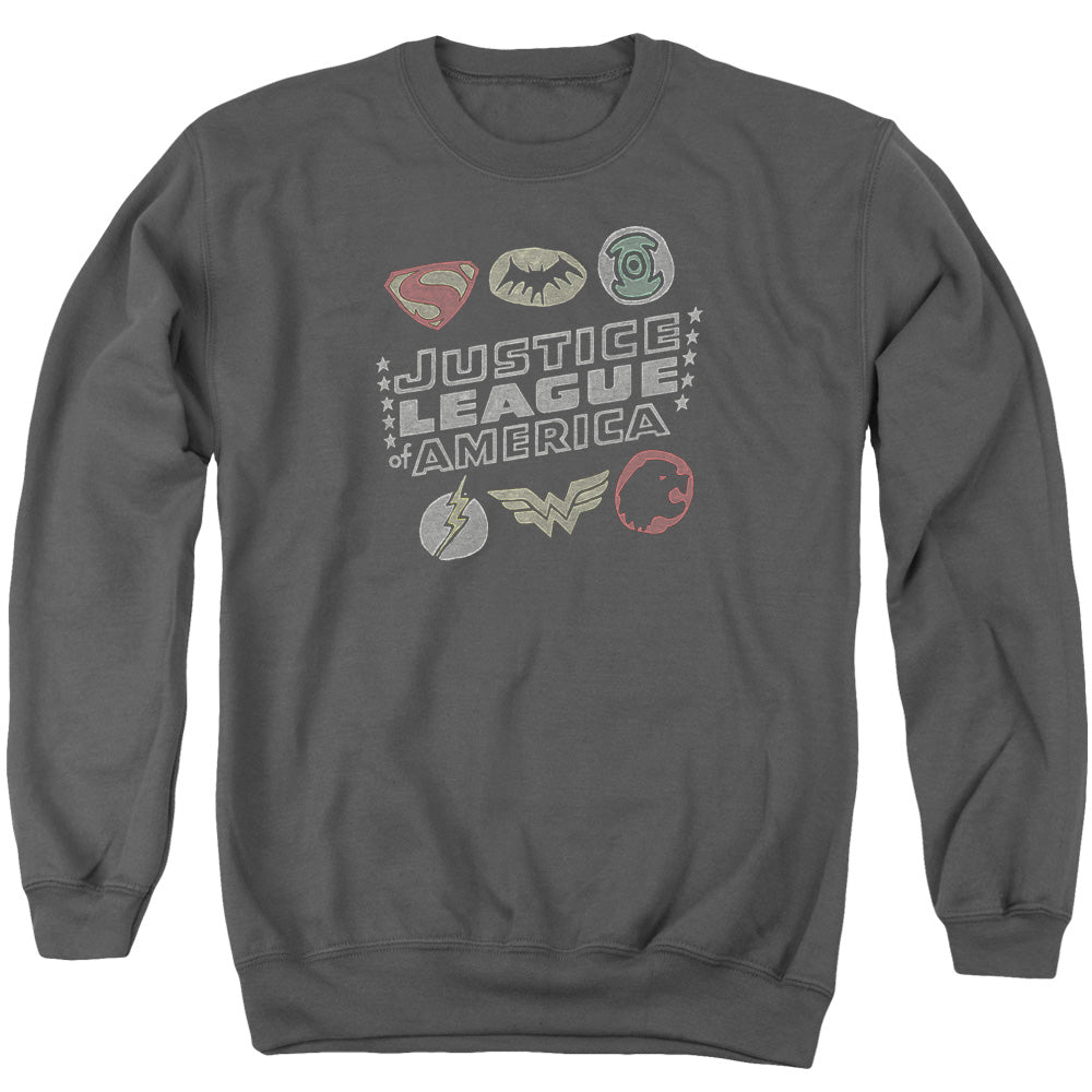 Justice League Symbols Mens Crewneck Sweatshirt Charcoal Officially Licensed