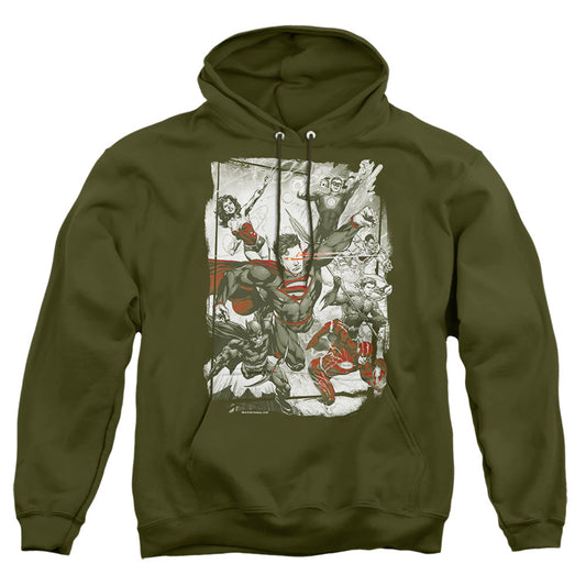 Justice League Of America Green And Red Mens Hoodie Military Green Officially Licensed