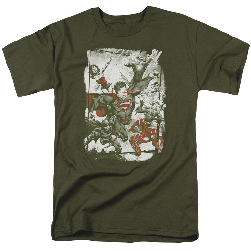 Justice League Of America Green And Red Mens T Shirt Military Green Officially Licensed
