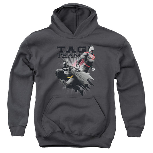 Justice League Tag Team Kids Youth Hoodie Charcoal Officially Licensed