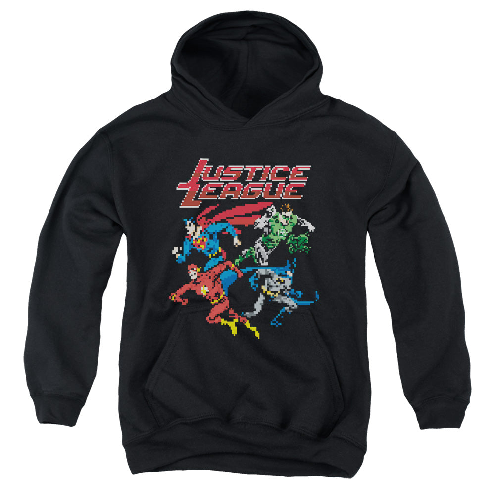 Justice League Pixel League Kids Youth Hoodie Black Officially Licensed