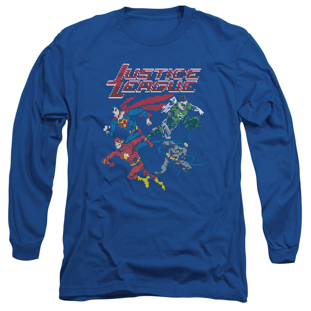 Justice League Pixel League Mens Long Sleeve Shirt Royal Blue Officially Licensed