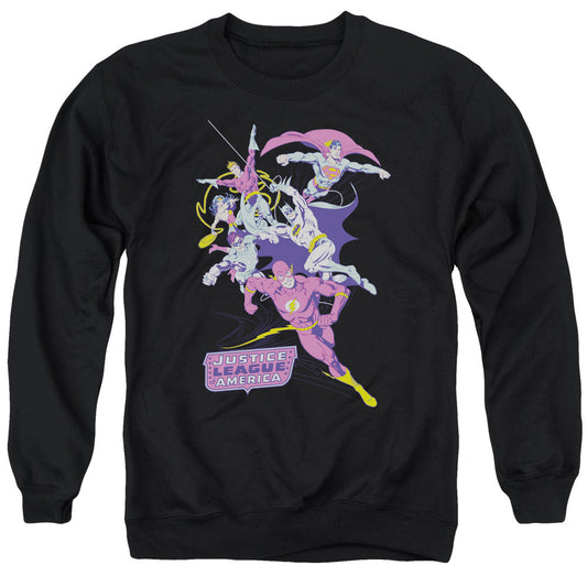 Justice League Of America Colorful League Mens Crewneck Sweatshirt Black Officially Licensed