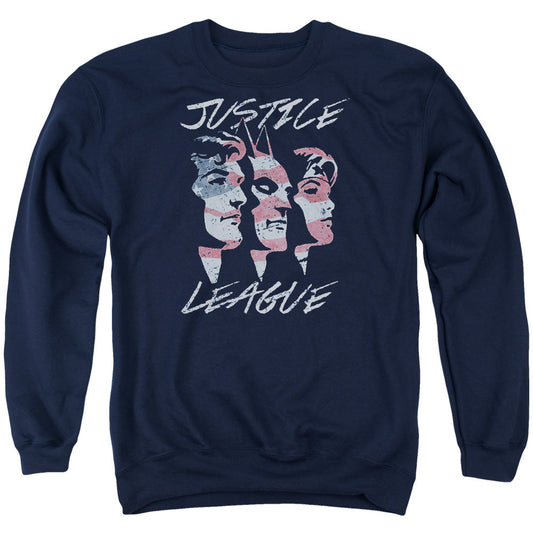 Justice League Of America Justice For America Mens Crewneck Sweatshirt Navy Officially Licensed