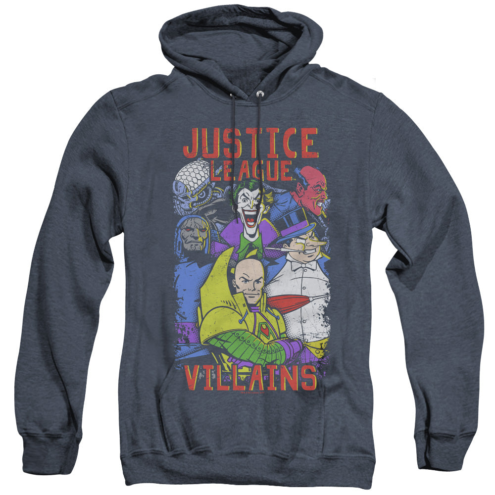 Justice League Villians Heather Mens Hoodie Navy Blue Blue Officially Licensed