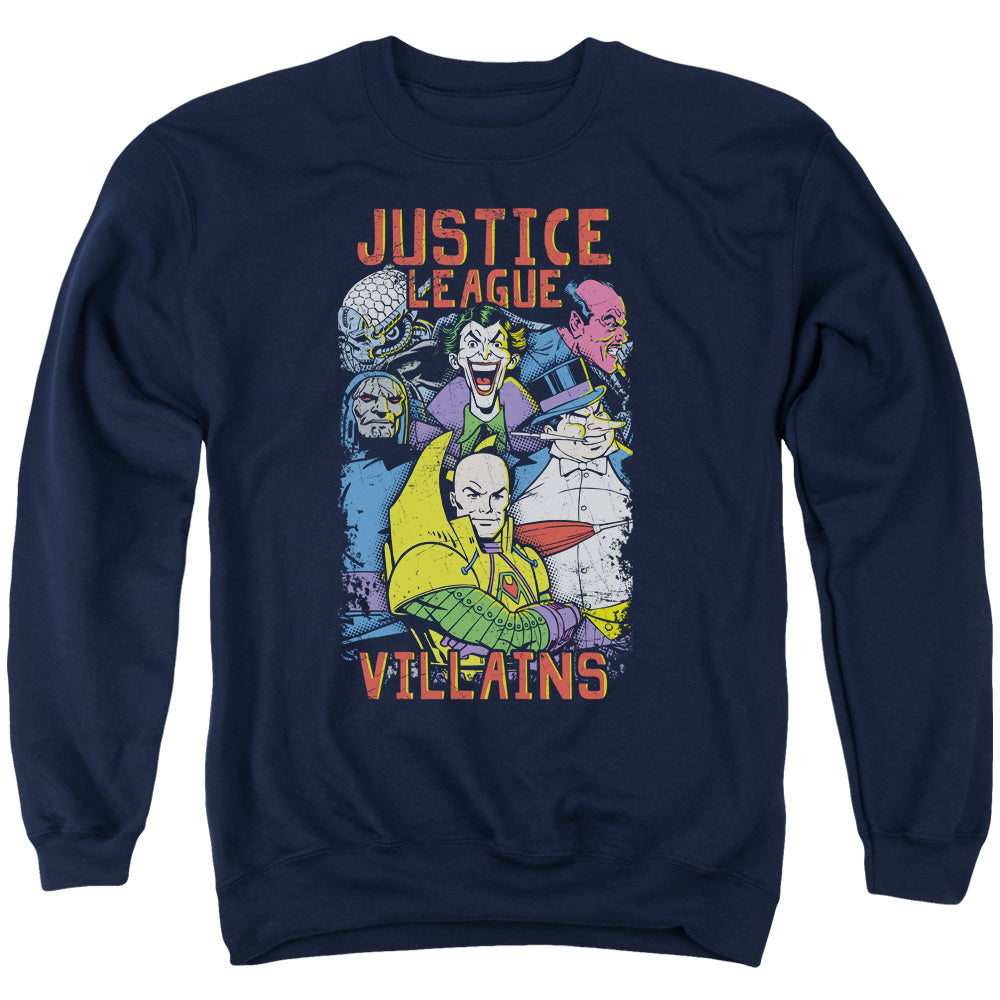 Justice League Villains Mens Crewneck Sweatshirt Navy Blue Blue Officially Licensed