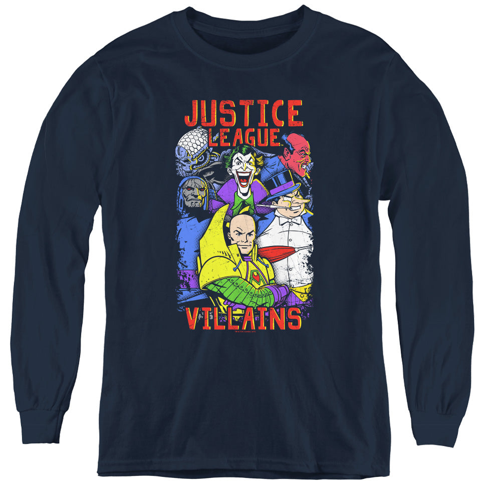 Justice League Villians Long Sleeve Kids Youth T Shirt Navy Blue Blue Officially Licensed