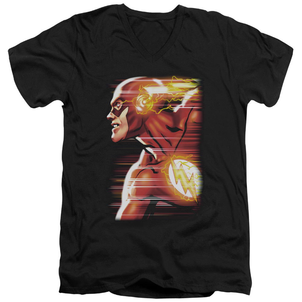 Justice League Speed Head Mens Slim Fit V-Neck T Shirt Black Officially Licensed